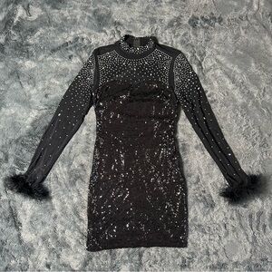 (CLEARANCE) Black Long Sleeve Sequin Rhinestone Bodycon
Birthday Night Dress LBD